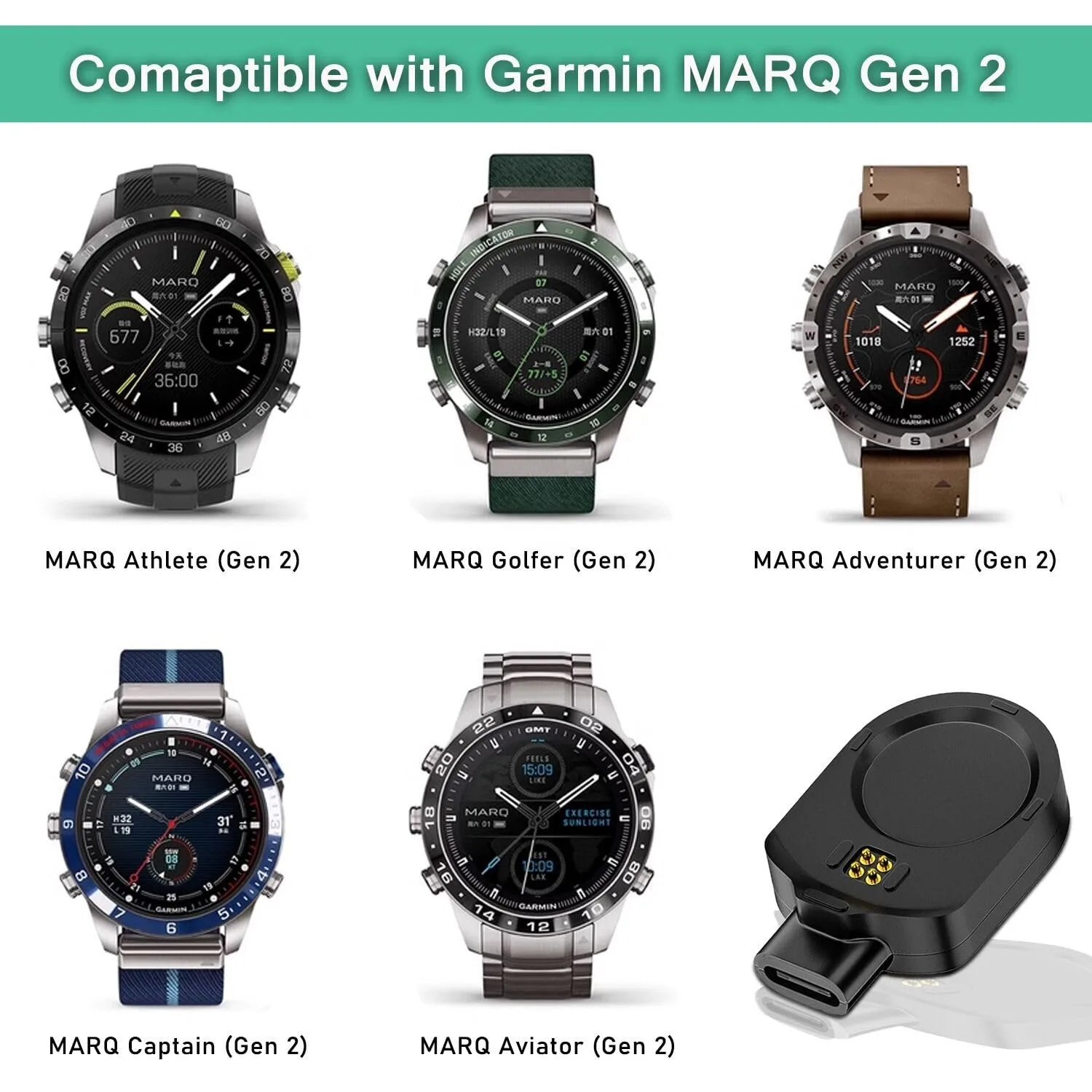 USB Type-C Charger Adapter for Garmin MARQ 2 Series Charging Dock for Garmin MARQ Adventure/Athlete/Aviator/Captain/Golfer Gen 2