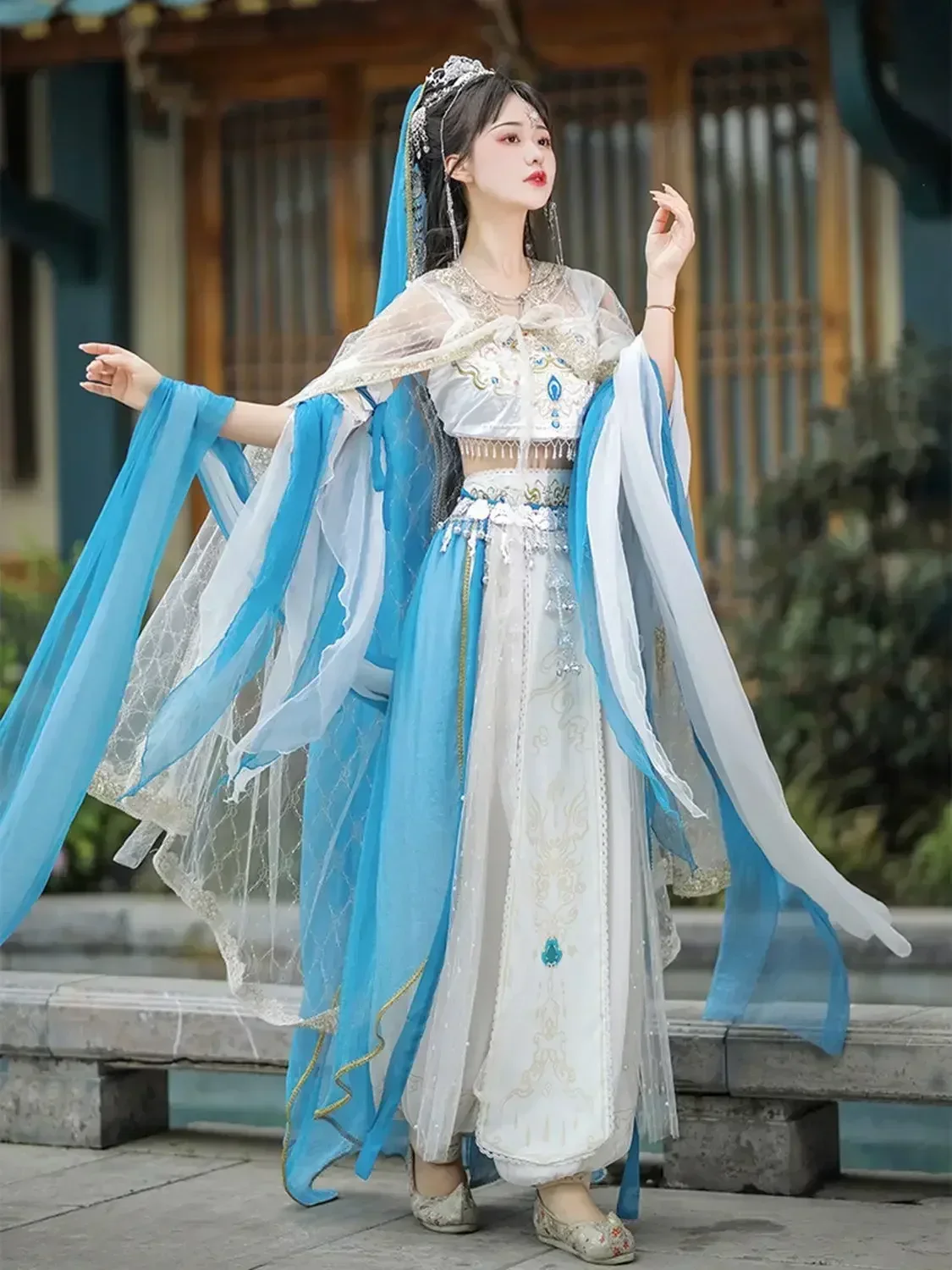 

Dunhuang-traje de baile para mujer, traje de actuación, ropa de baile clásica, vestido elegante, estilo chino, Feitian