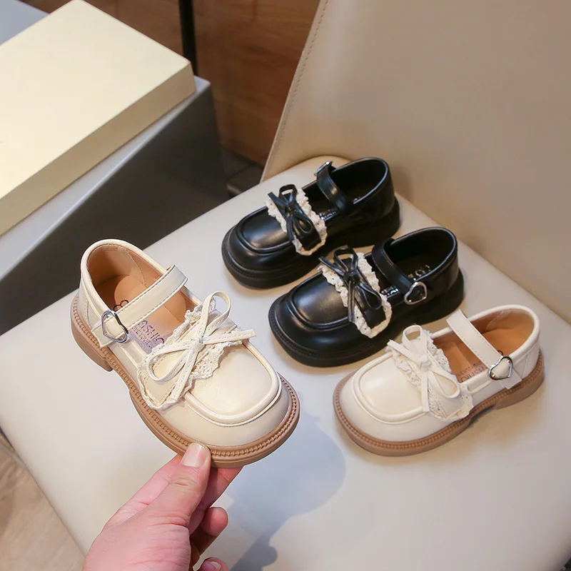 

Кожаная обувь для девочек 2–18 лет, детская обувь для выступлений с бантом и кружевом, мягкая нескользящая детская обувь на четыре сезона