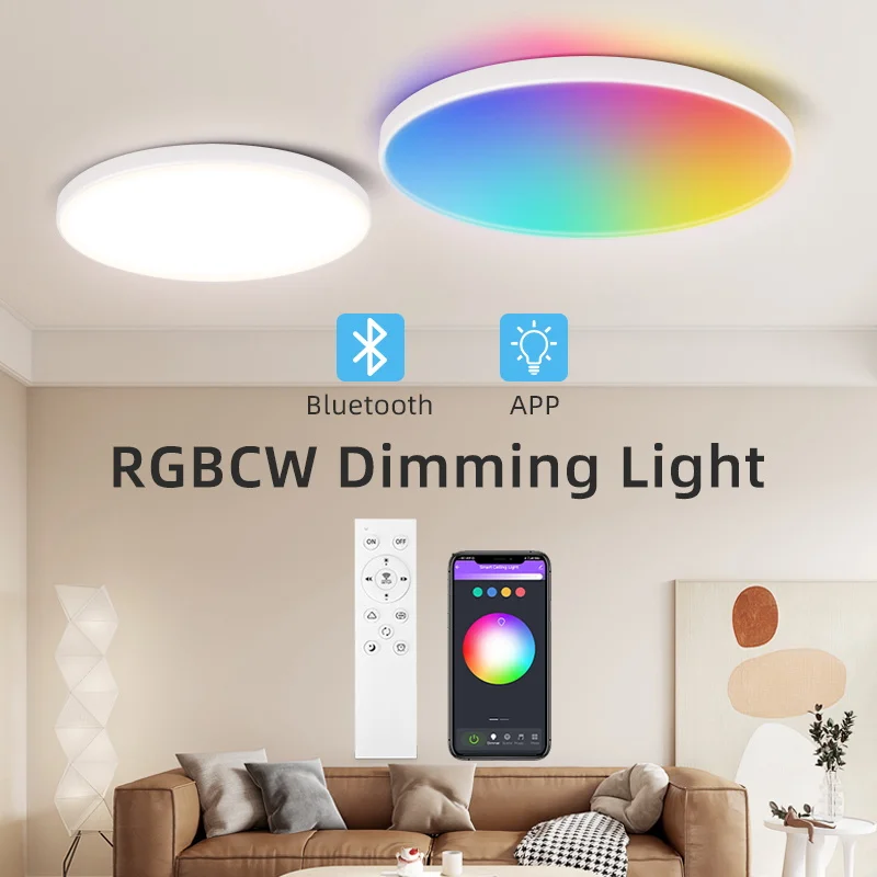 luz de teto led rgb inteligente controle bluetooth app lampadas regulaveis para quarto luz ultra fina 110v265v 24w versao global 01