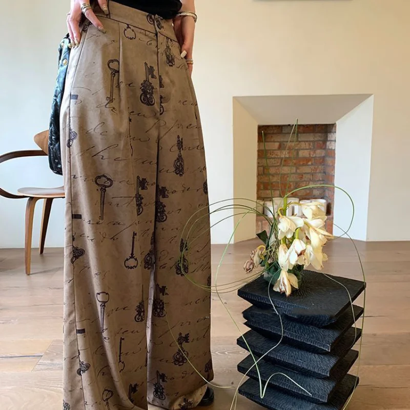 Women Spring and Autumn Korean New High Waist Casual Harlan Pants Commuter Fashion Printed Look Thinner Versatile Wide Leg Pants