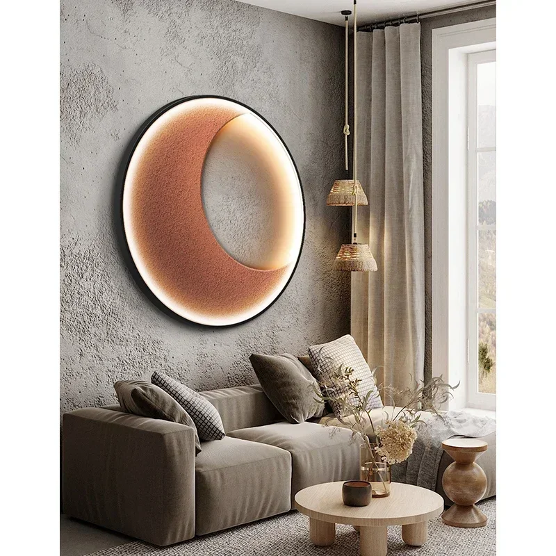 

LED lamp Italian minimalist circular bedroom decoration painting Bedside painting Living room hanging painting Restaurant Moon