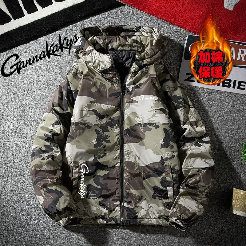 2024 Winter Fishing Jacket, Men's Outdoor Sports Waterproof and Warm Camouflage Jacket, Casual Windproof Hooded Jacket