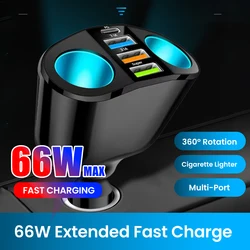 Multi-Port 66W USB C Car Charger Fast Charging QC3.0 3USB+Type C Car Phone Charger Adapter for iphone Samsung Huawei Xiaomi