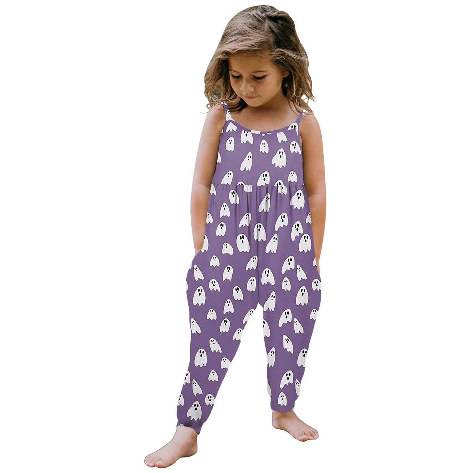 Mono con estampado de Halloween para niña pequeña, pelele sin mangas, pantalones, ropa de verano, Pelele de flores