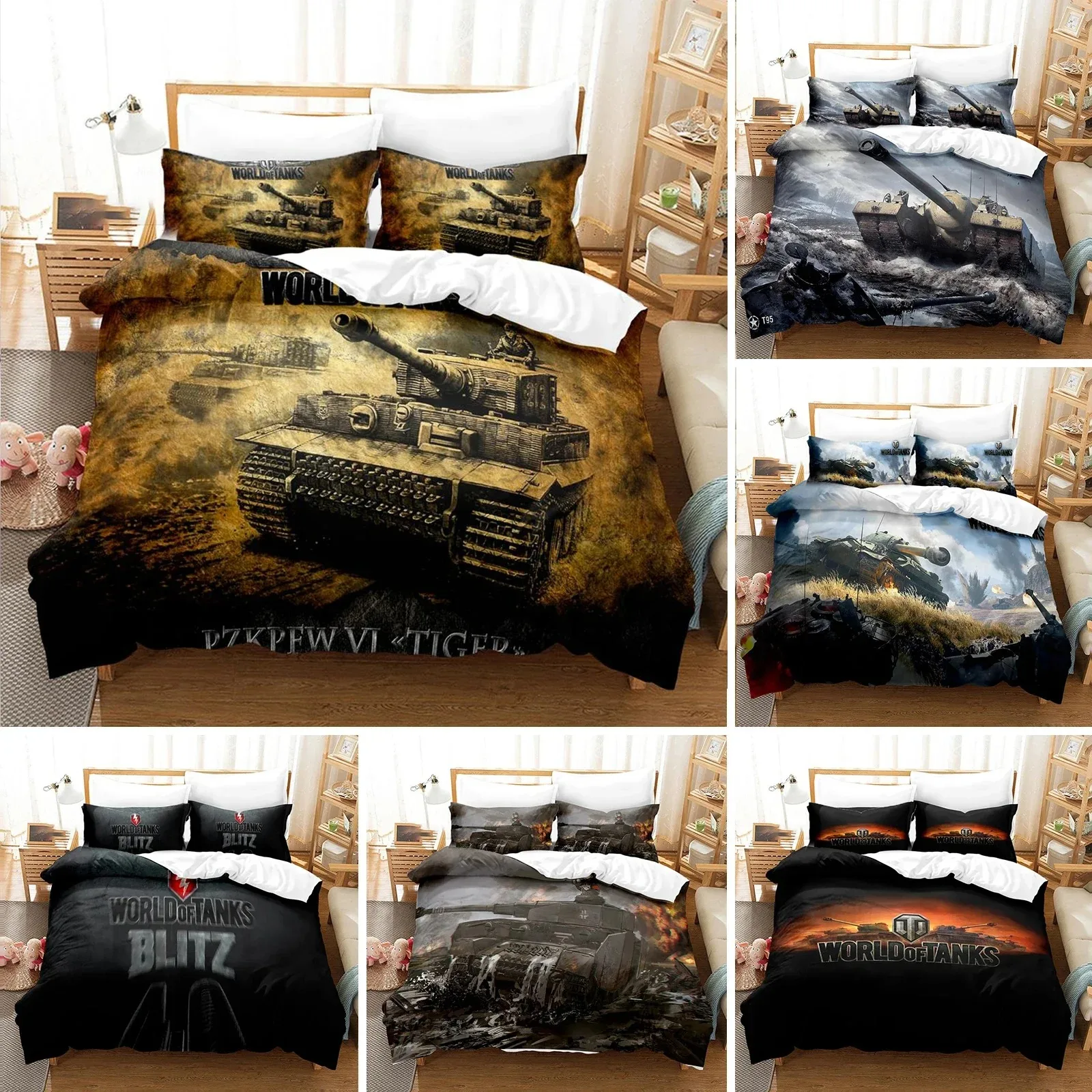 

3D Printed World of Tanks Bedding Set Pillowcase Game Duvet Cover Double Twin Full Queen King Adult Kids Bedclothes Quilt Cover