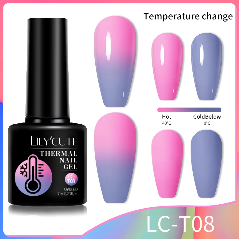 LILYCUTE 7ml Thermal Gel Nail Polish Pink Grey Gradient Temperature Color Changing Long Lasting Soak Nail Art Gel Varnish