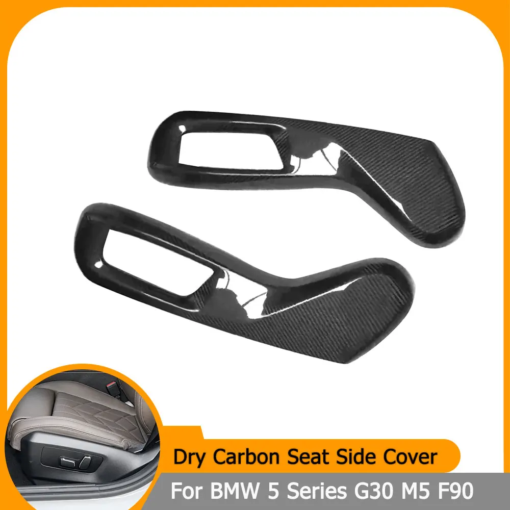 For BMW 5 Series G30 M5 F90 2021-2023 Real Dry Carbon Fiber Seat Side Control Trim Covers 2 Pcs/set Add on