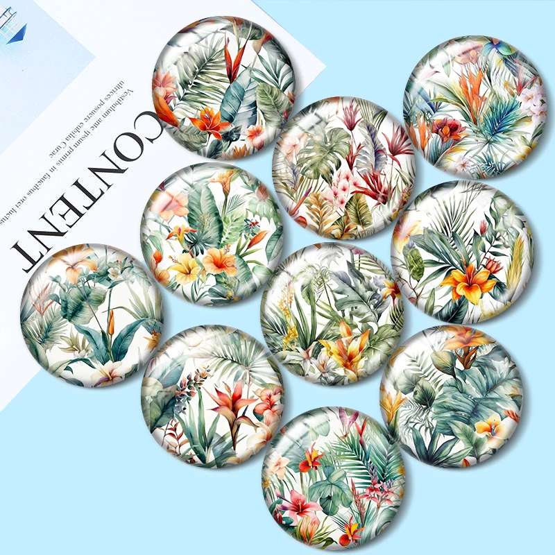 

Watercolor Image Tropical 10pcs 12mm/18mm/20mm/25mm Round photo glass cabochon demo flat back Making findings