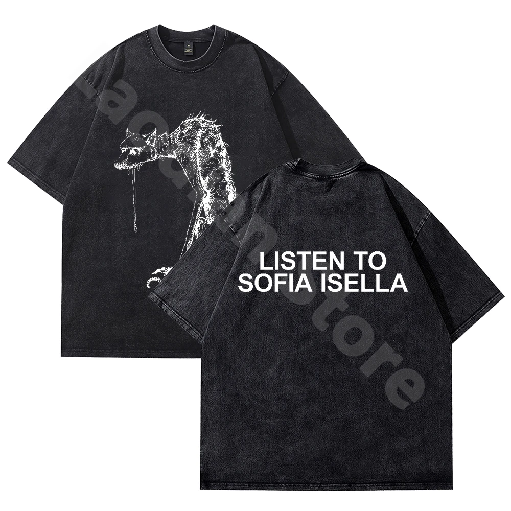 صوفيا إيسيلا غسلها القطن المحملة Harajuku القطن قصيرة الأكمام المرأة الرجال الشارع الشهير طاقم الرقبة القمم عادية موضة تي شيرت