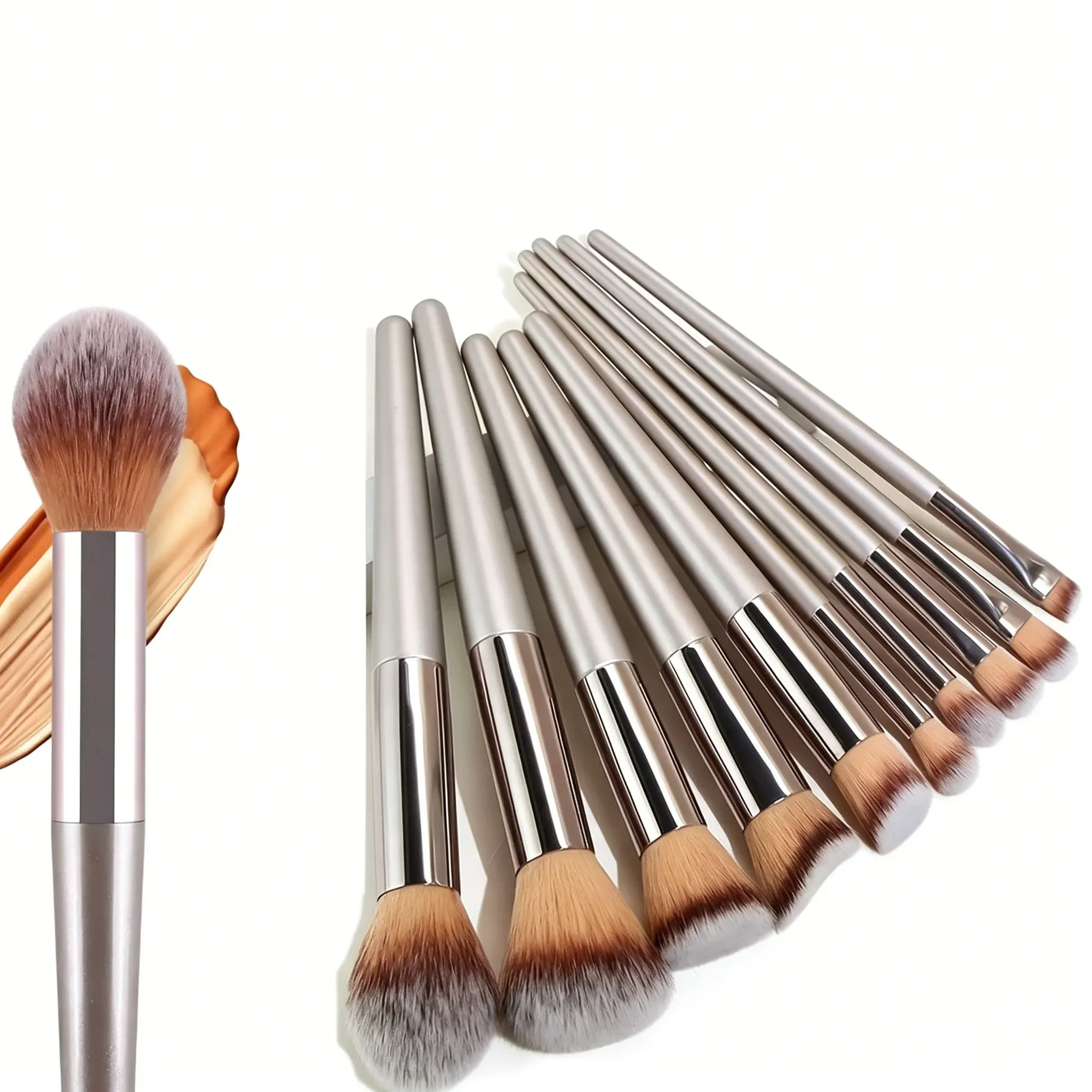 Make-up-Pinsel-Set 10-teilig Champagner-Gold Pinsel Vegane Tierversuchsfreie Borsten All-in-One Komplett-Set für Gesichts- und Augen-Make-up