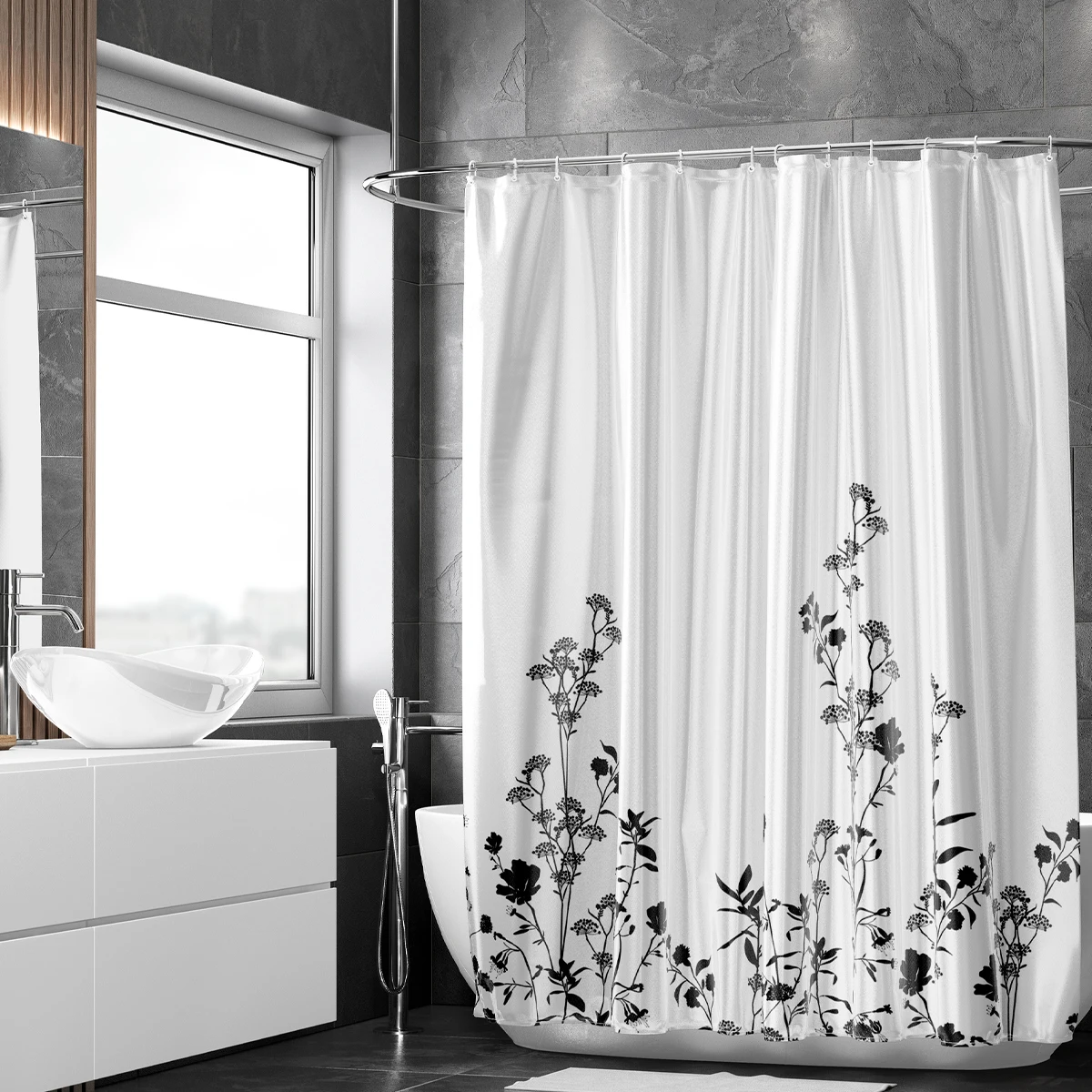 Floral silhouette waterproof shower curtain   1pcs