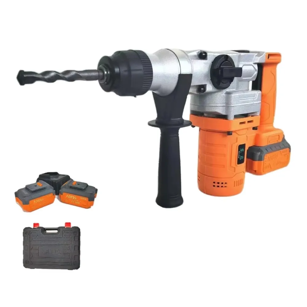 Heavy  electric hammer drilling rig rotary impact electric drill with 2 * 4.0AH battery plastic toolbox