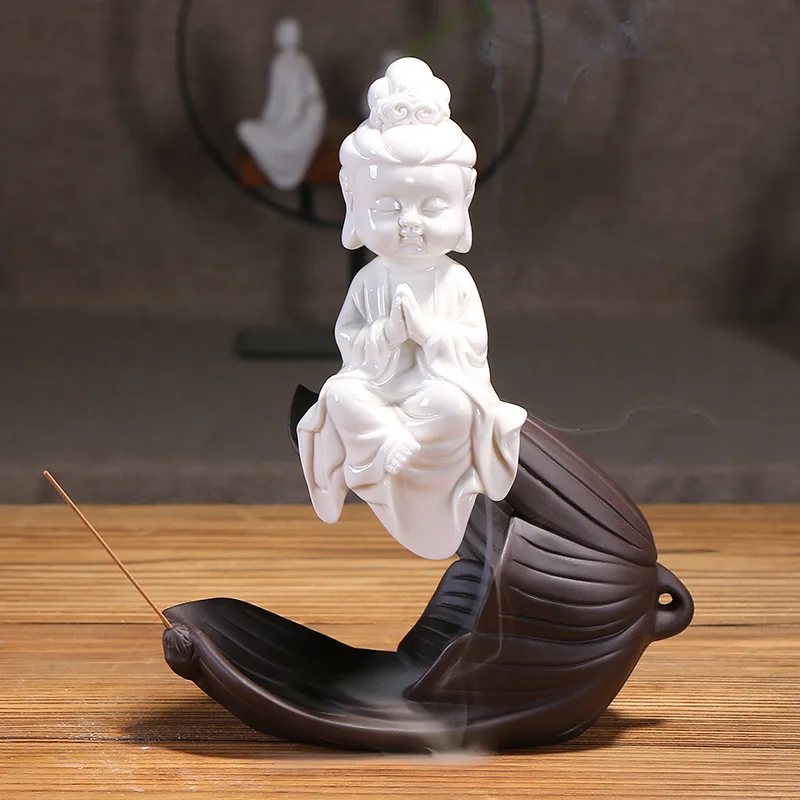 Purple Clay Sandalwood Incense Burner Incense Holder Backflow Incense Burner Western Three Saints Lotus Leaf Incense Holder Orig