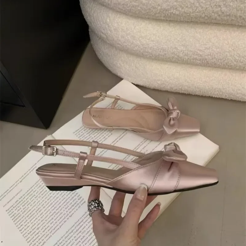 

Shoes for Women 2025 New Baotou Buckle Strap Women's Sandals Fashion Summer Flat Bottom Butterfly-knot Dress Sandals Women