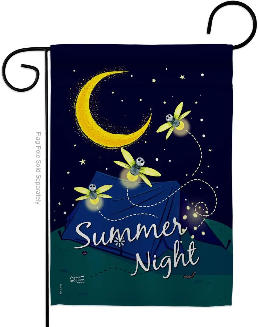 Summer Fireflies Garden Flag Outdoor Camping Rustic Camper RV Trailer Adventure Camp Site Campfire Small Decorative Gift Yard Ho