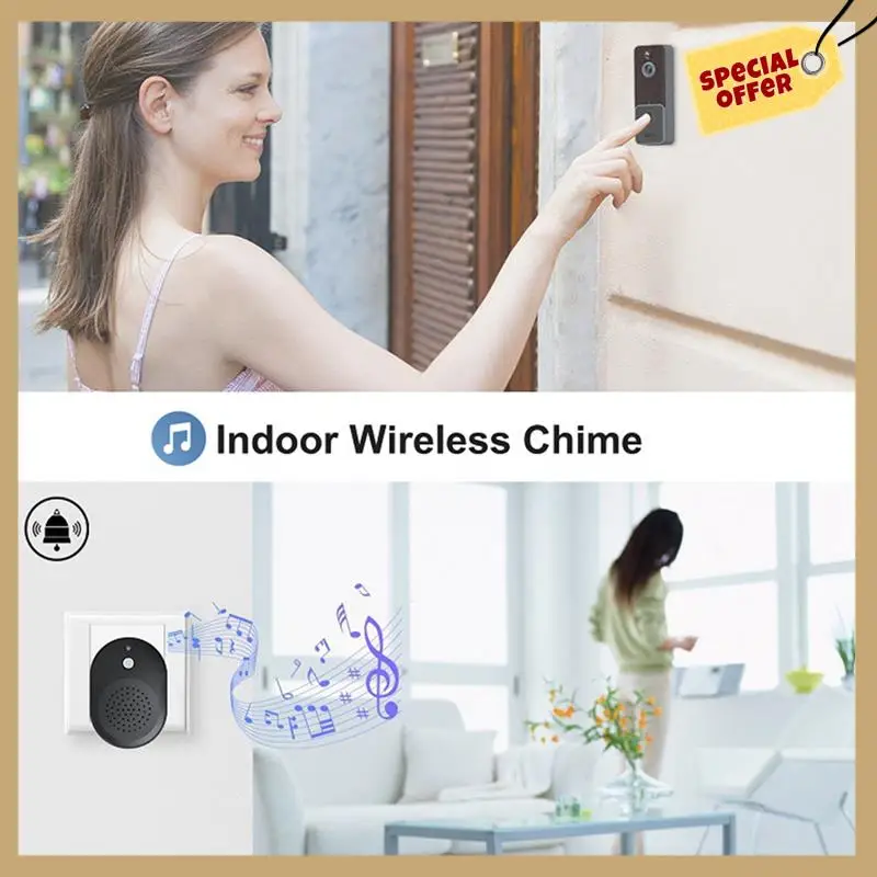 Беспроводной Wi-Fi видеокамера дверного звонка PIR Обнаружение человека Облачное хранилище Открытый дверной звонок Домофон Умный дом (с) Прочный
