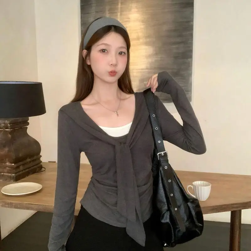 

Корейский стиль, две футболки для девочек, топы для похудения, цветные бретели, женский уникальный дизайн, женский базовый слой, осень-зима