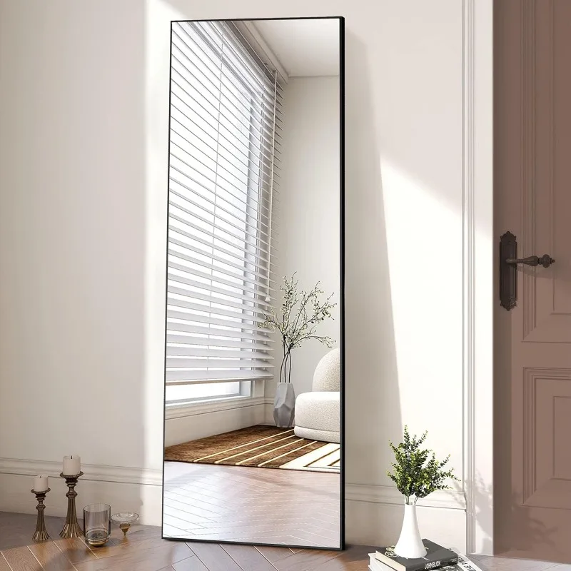 Full Length Mirror with Stand, Full Length Mirror for Bedroom, Cloakroom, Living Room, Aluminum Alloy Thin Frame, 64