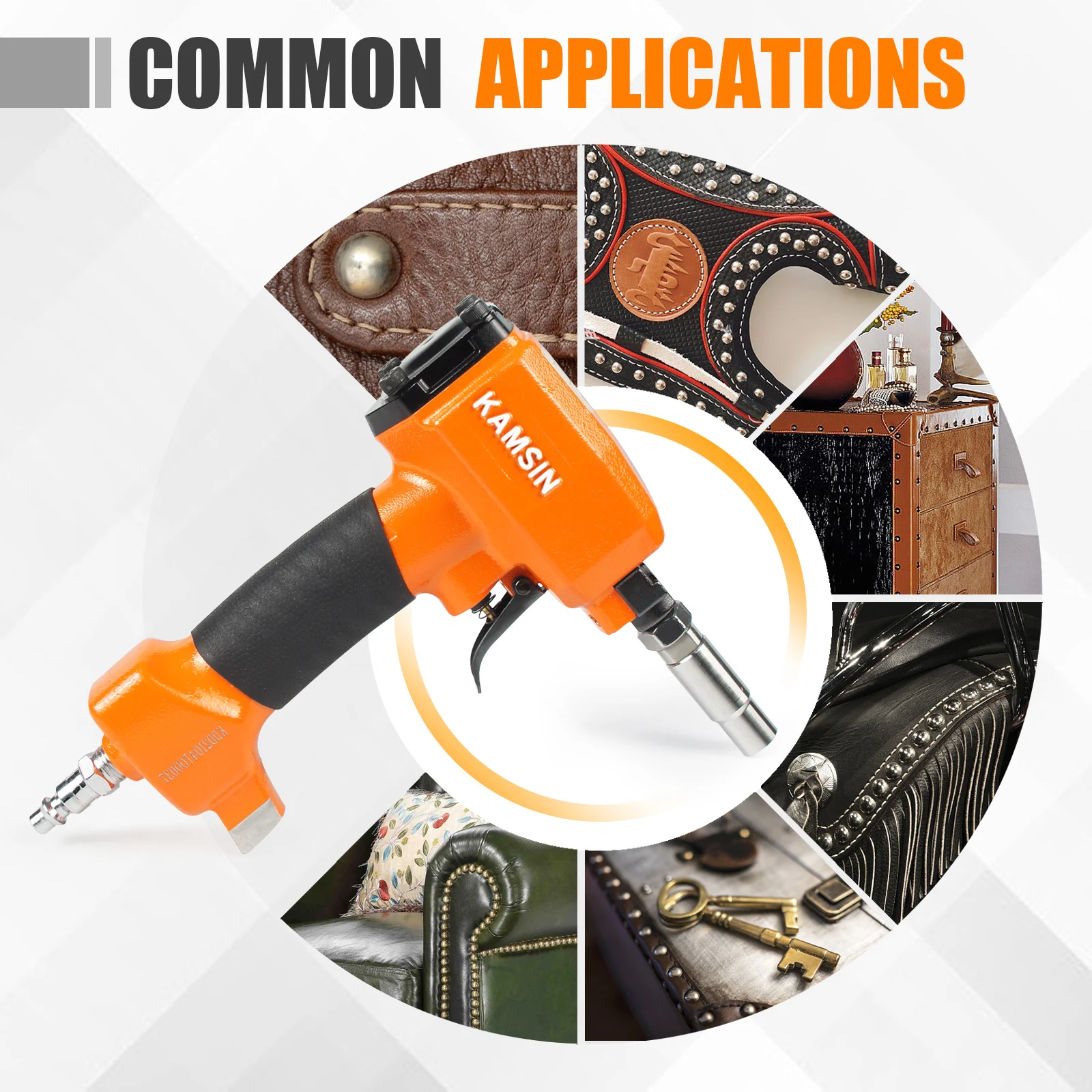 KAMSIN Pneumatic Decorative Pin Nailer with Loading Board, Finish Upholstery Tacks Stapler for Furniture