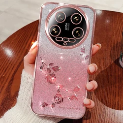 Luxury Diamond Shiny Crystal Glitter Plating Soft Case For Xiaomi 14 / Pro Ultra Thin Gradient Camera Protector Back Cover Shell