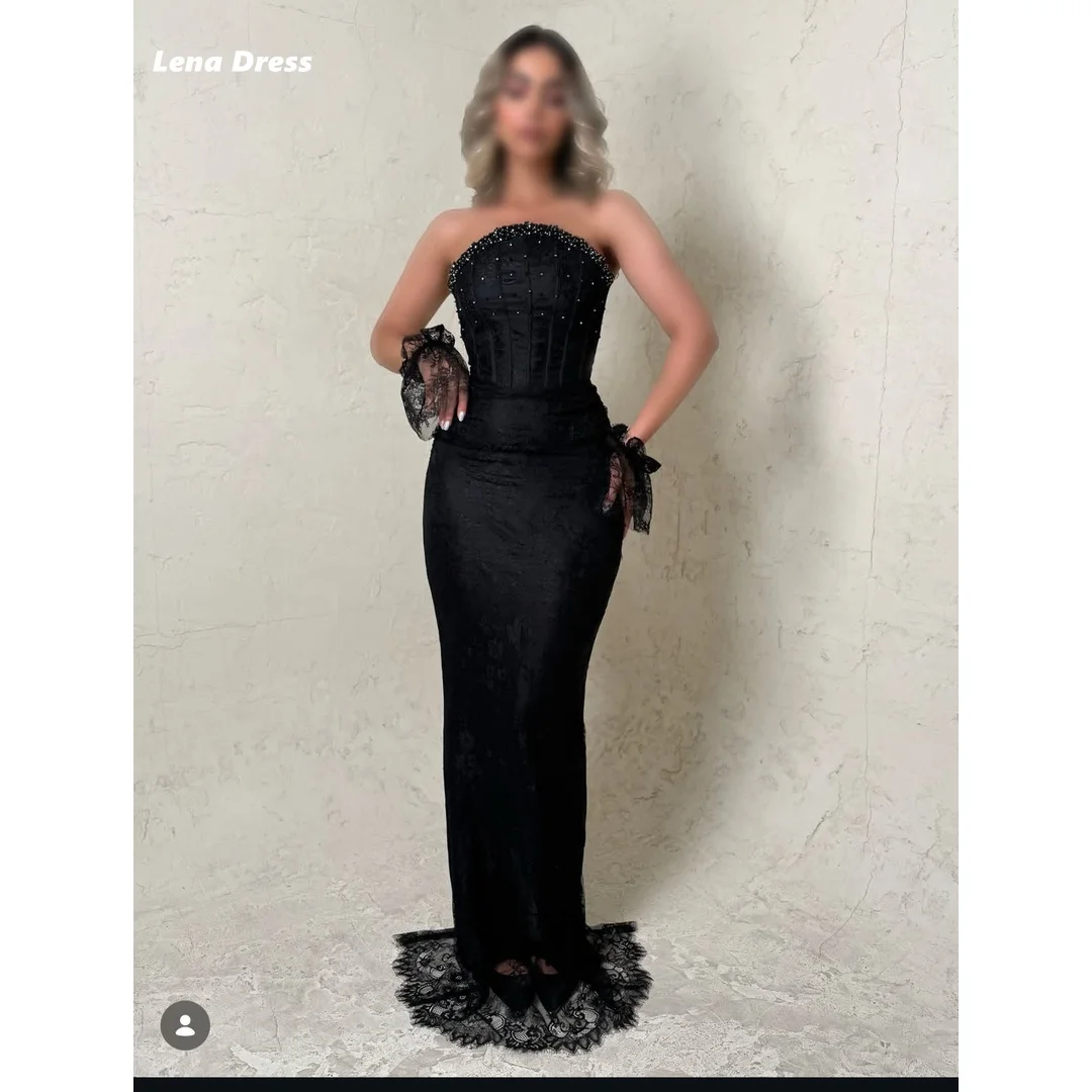 Lena Black Evening Dresses Woman Elegant Cocktail Dresses for Special Occasions Embroidered Lace Customized Fish Tail Prom Dress