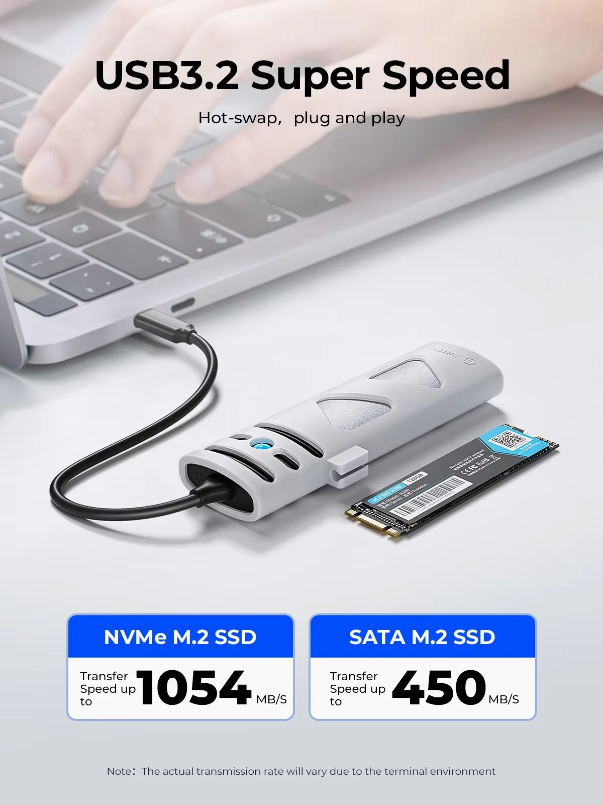 กล่องใส่ SSD แบบพกพา ORICO รองรับ M2 NVME SATA โปรโตคอลคู่ ไม่ต้องใช้เครื่องมือ กล่องใส่ M.2 SSD ภายนอก สำหรับ NVME PCIE NGFF SATA SSD