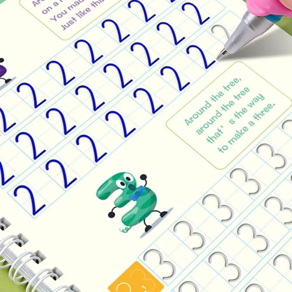 كتاب ثلاثي الأبعاد للأطفال قابل لإعادة الاستخدام للخط 0-10 كتب الكتابة اليدوية كتاب ممارسة الكتابة كتاب ممارسة الأخدود السحري #2