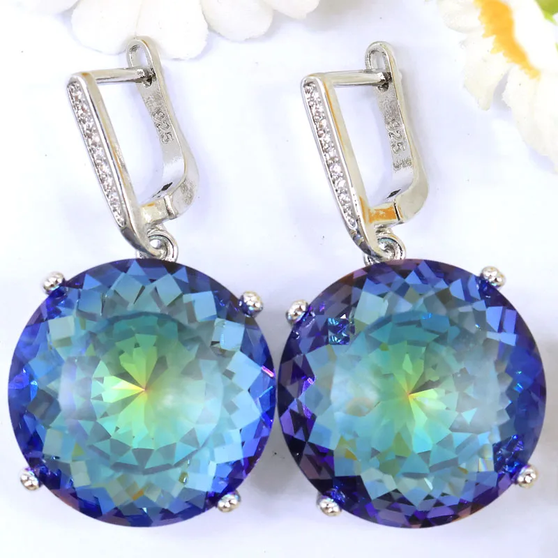 

35x20mm Dazzling created Fire Rainbow Mystic Topaz London Blue Topaz CZ Women Dating Silver plated Dangle Earrings
