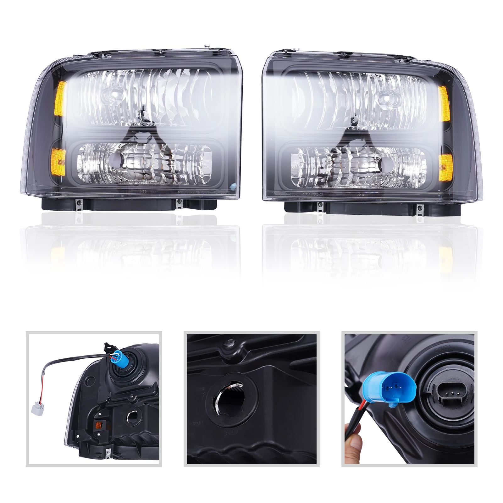 Fit 99-04 Forder F250/F350 Black  Left, and Right Headlights Corner