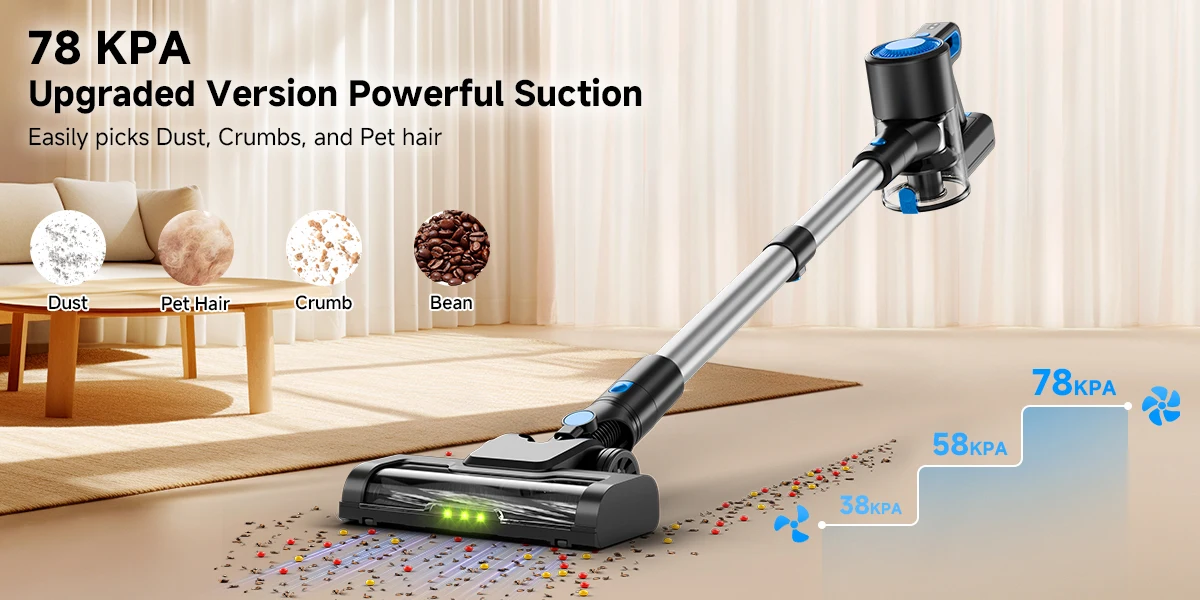 Honki 78KPa Powerful Cordless Vacuum Cleaner LED Display 45Mins Self Standing Stick Vacuum 1.5L Large Dust Cup for Pet Hair Carpet Floor