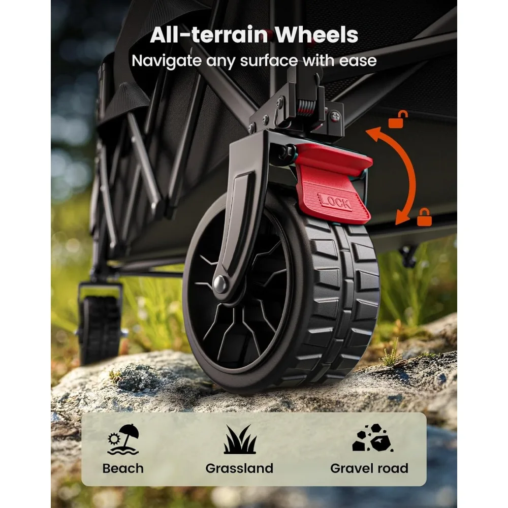 Składany wózek transportowy z możliwością rozszerzania przestrzeni do przechowywania, pojemność 150L, idealny na kemping i na zakupy.