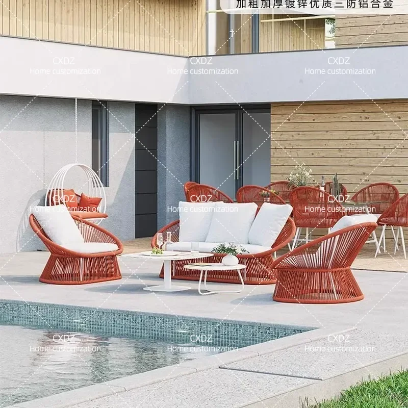 Outdoor Rattan Sofa Set Aluminum Alloy Frame Waterproof Sunproof Courtyard Balcony Leisure Furniture for Hotel Patio Garden