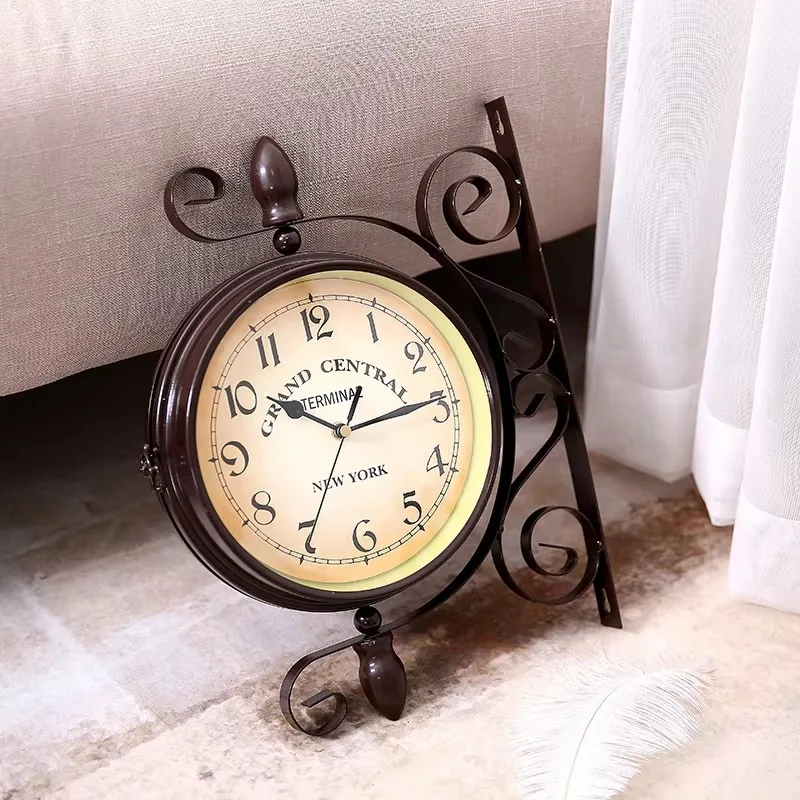 Retro creative home double-sided hanging home decoration wall-mounted clock
