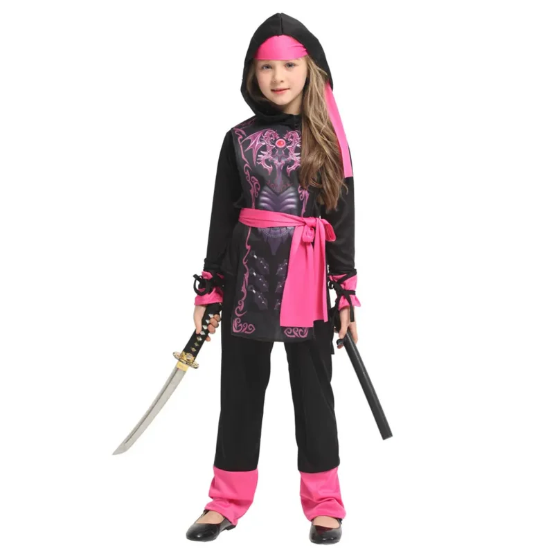 Children Kids Pink Crystal Dragons Ninja Costume Girls Anime Cosplay Halloween Purim Carnival Party Masquerade Role Play