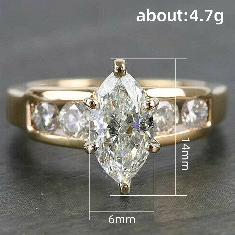 Huitan Gold Color Marquise Cubic Zirconia Wedding Rings Eternity Love Jewelry for Women New Arrival Fashion Finger Accessories