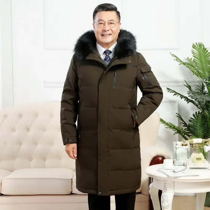 Chaqueta de invierno para hombre, chaqueta de plumón de piel cálida con capucha, abrigos de plumas de ganso blanco, Parkas, abrigos de invierno para hombre, abrigo largo grueso para hombre Canadá