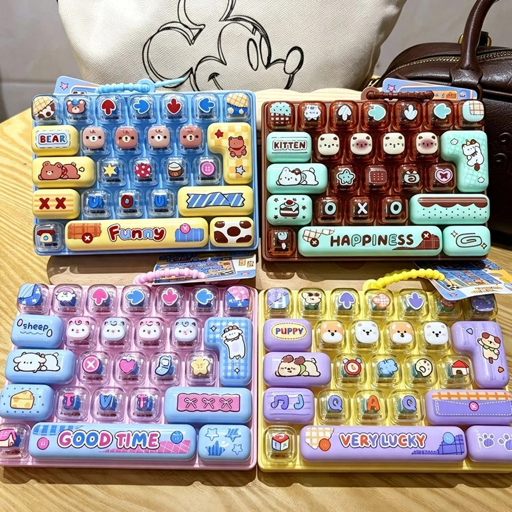 Aesthetic Office Desk Setup 26 Grid Keyboard Keycap Clicker Keychain 힐링템 26구 키캡 키링 ASMR Tactile Gadget Goodie Bag Stuffer Gift