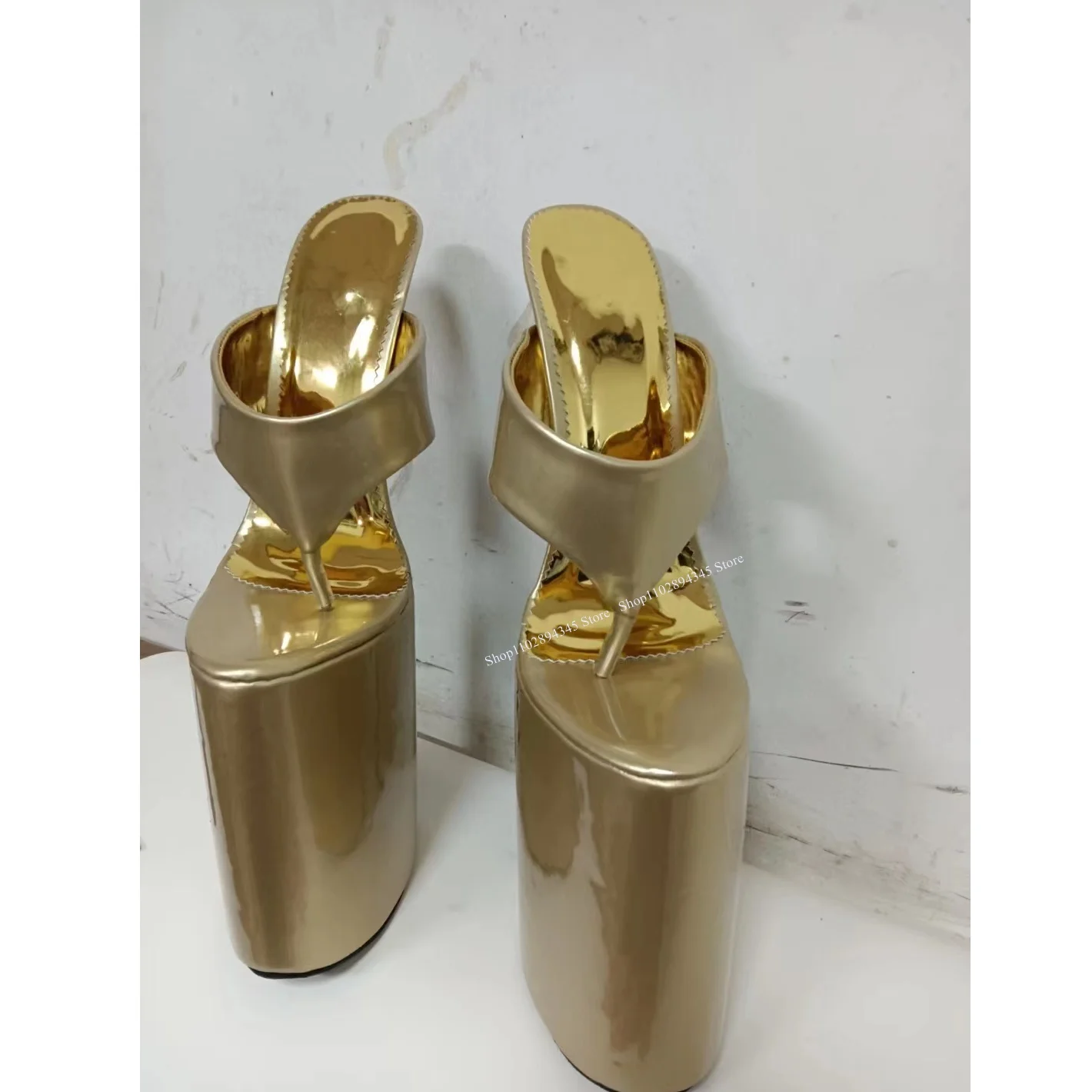 

Gold Peep Toe Slip On Slippers Thin High Heel Platform Fashionable Sexy Cool Winter Big Size Woman Shoes Zapatillas Mujer