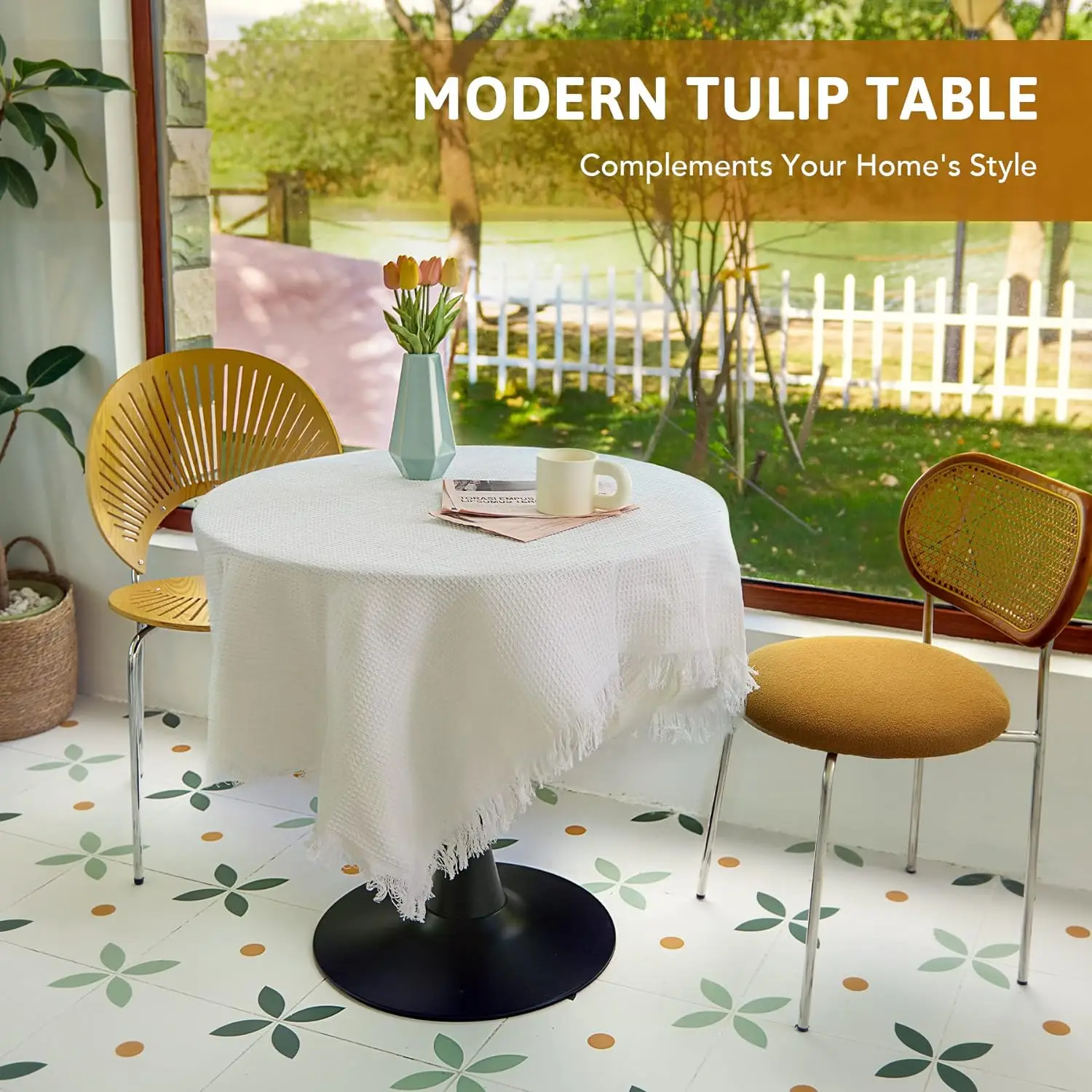 Formwell Round Dining Table, Modern Tulip Kitchen Table Sturdy Metal Pedestal, Mid-Century Leisure table for small space