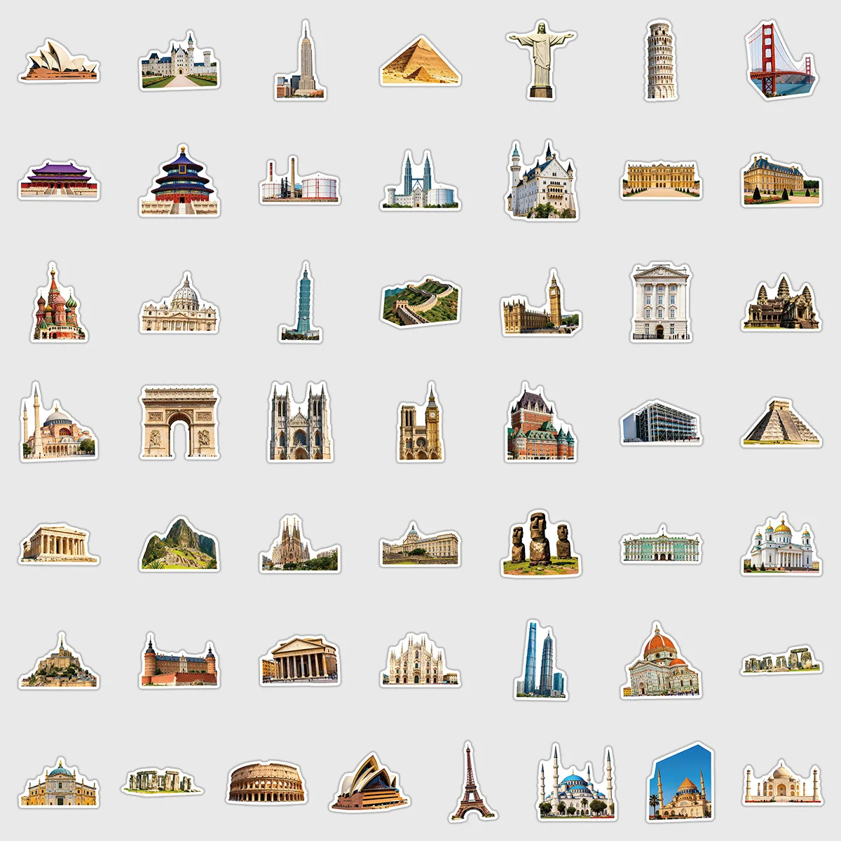 50PCS Cartoon World Famous Buildings Stickers Creativity Graffiti Decoration DIY Notebook Suitcase Guitar Skateboard Toys Decals