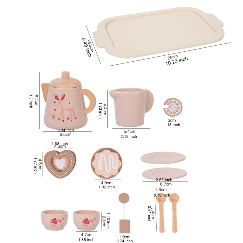 مونتيسوري مقلد طقم شاي بعد الظهر كيك تحلية إبريق الشاي كوب طقم شاي ألعاب خشبية ألعاب الإفطار للأطفال