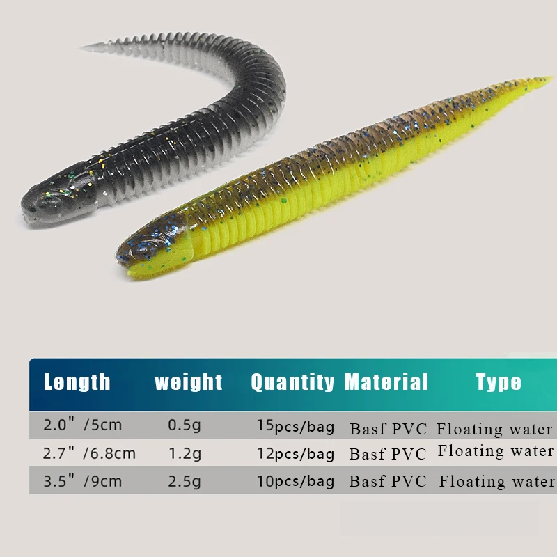 5cm 6.8cm 9cm Soft Fishing Lures Dancing  Loach Worm Sway Noodle Worm Needle Tail Straight Tail Floating Bass Mandarinfish