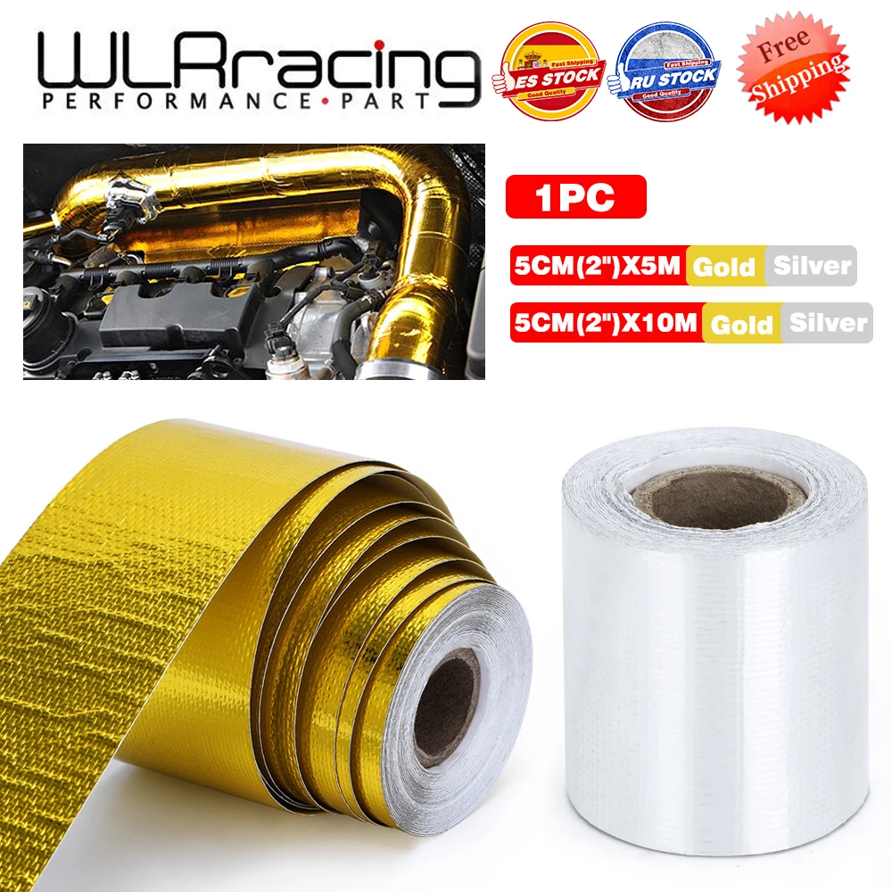 A Gold 2'' Heat Shield Tape Air Intake Heat Insulation Shield Wrap Reflective Heat Barrier Self Adhesive Engine 2 Inch 5/10M