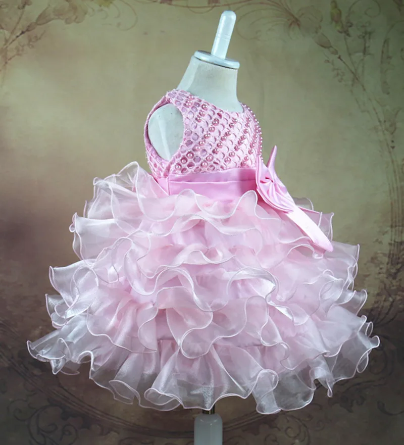 Girl layered Vintage Party Birthday Ball Gown Xmas Baby Party Clothes 1 2 3 4yrs Baby Girl Princess Dress Pearl Infant Toddler