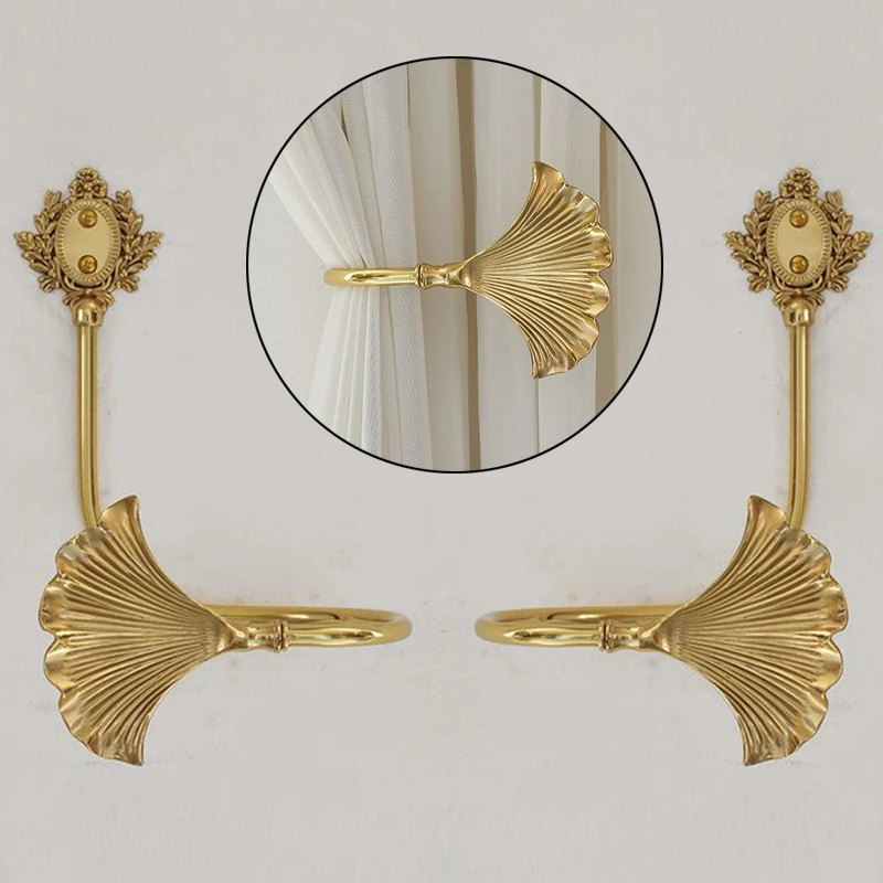 Exquisite Design 1Pair Brass Ginkgo Leaf Curtain Hooks Holdbacks Drapery Tieback Hooks Curtain Holder Hanger Hooks Wall Mounted