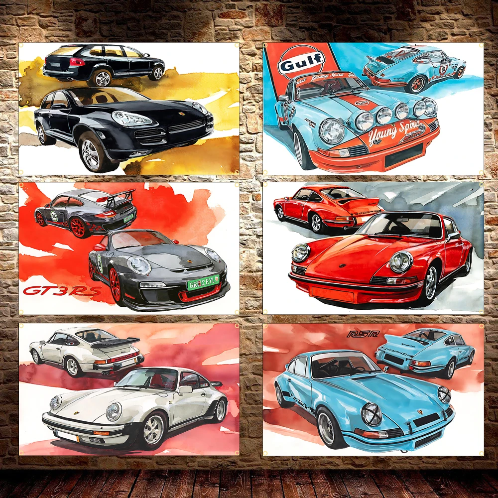P – bannière de drapeau de voiture de sport en Polyester, affiche de voiture de course imprimée, 60x90cm 90x150cm, banderole décorative pour les amateurs d'automobile, décoration de chambre