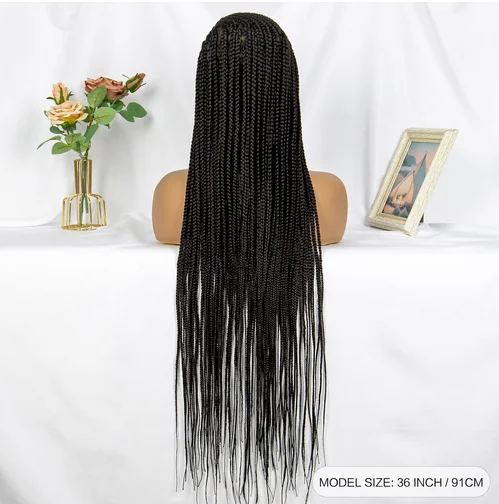 Synthetic Full Lace Cornrow Braided Wigs for Black Women 36 Inches Lace Frontal Knotless Box Braiding Wig with Baby Hair