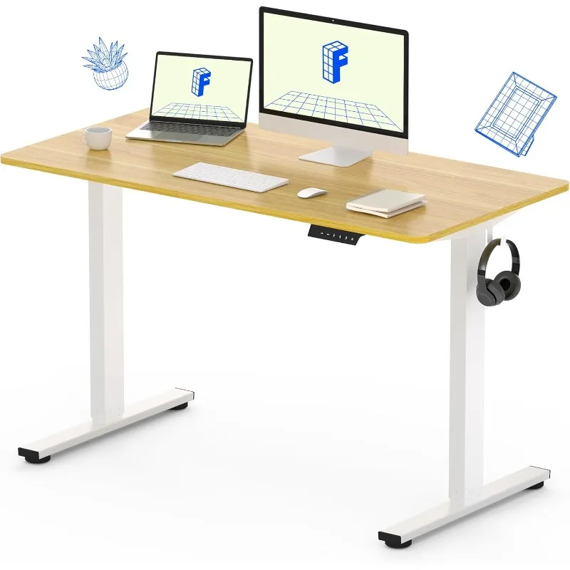 Standing Desk 48 x 24 Inches Height Adjustable Desk Whole-Piece Desktop   (White Frame + 48 in Maple Desktop)