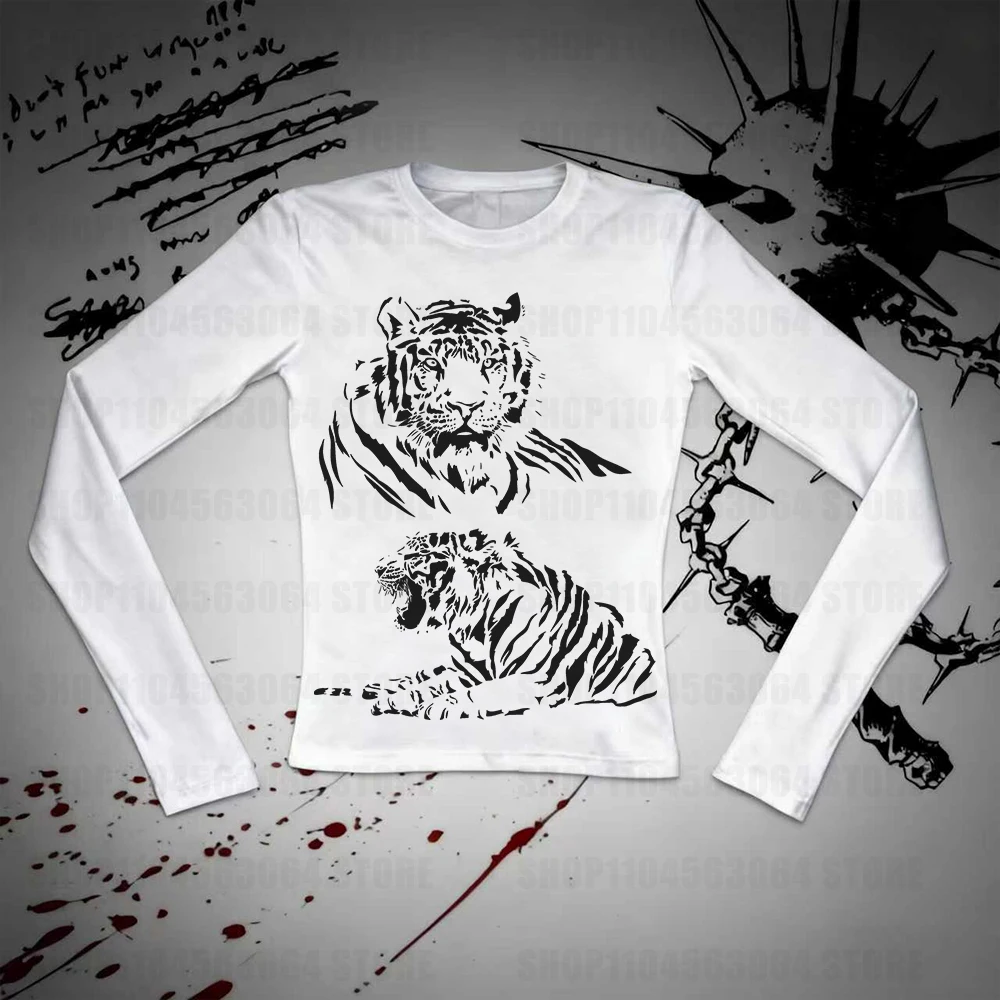 Long sleeved women's Y2k anime printed fashion Emo Kawaii Kei autumn punk women's shirt Harajuku